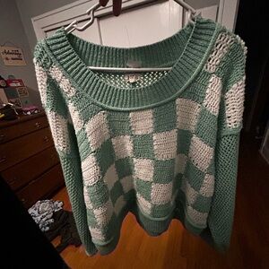POL Mint and White Checkered Sweater